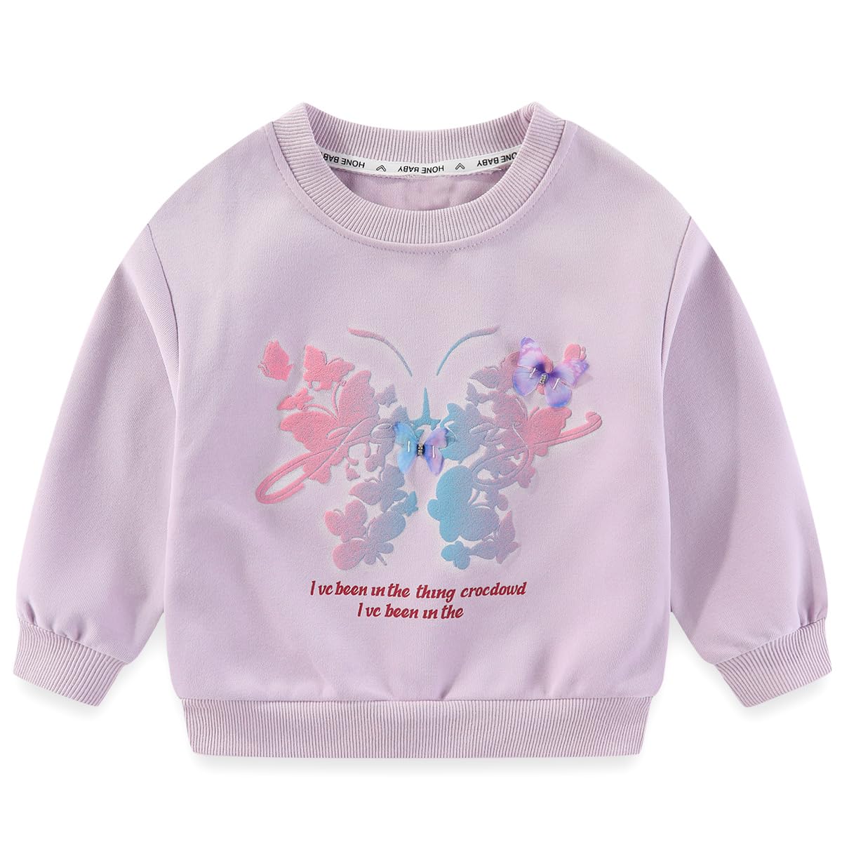 Conjunto 2 Piezas para Niña: Sudadera Lila con Mariposa Floral Acuarela y Jeans con Mariposas Bordadas