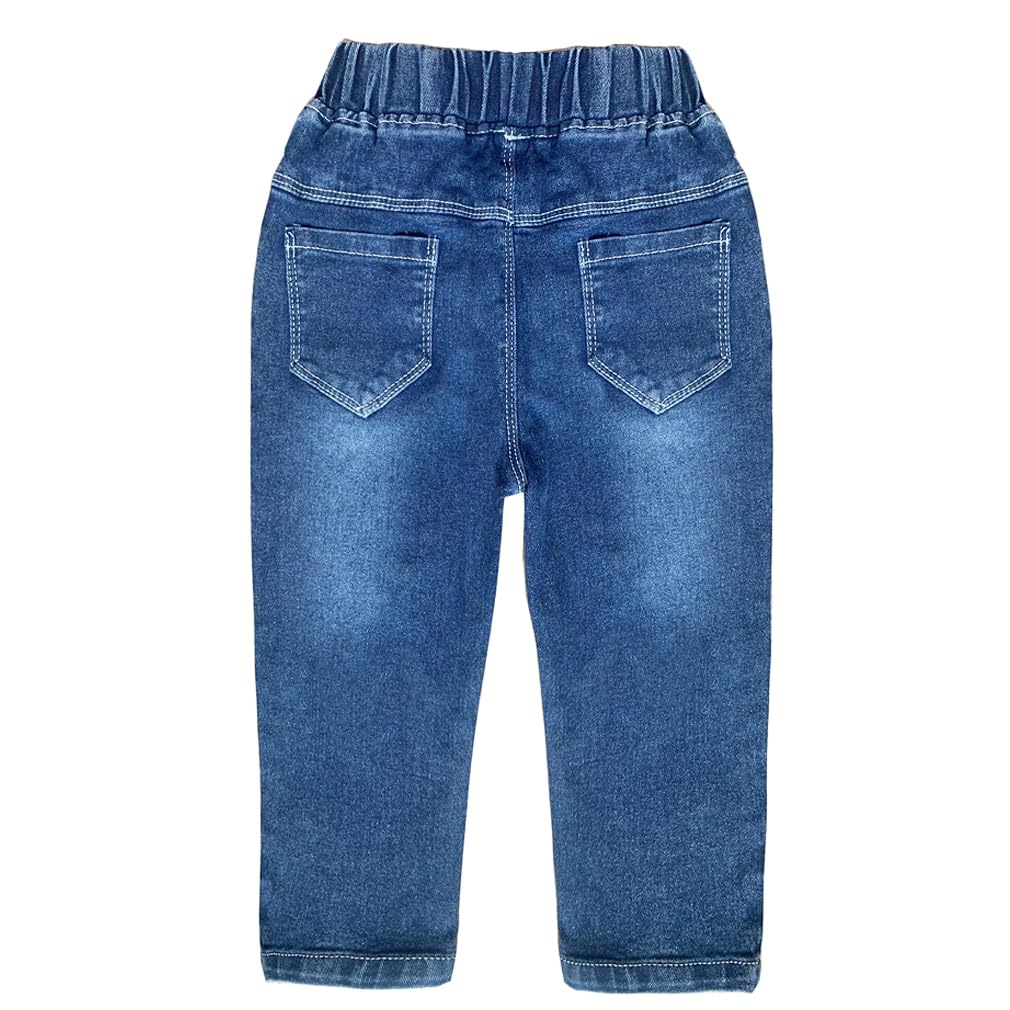 Jean Slim Niña | Azul Medio Desgastado • 6 Apliques Mariposa Rosa