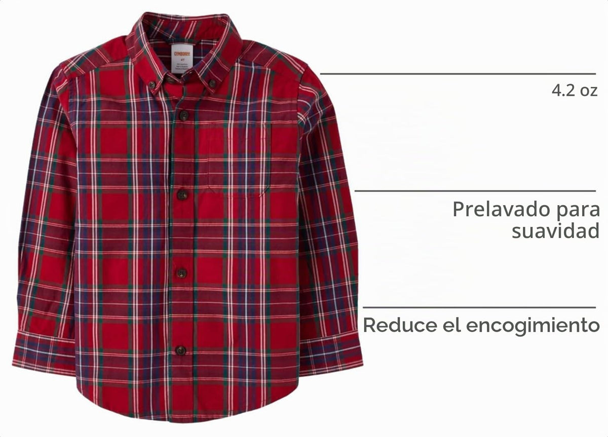 Gymboree Camisa de Cuadros Tartán Manga Larga – Rojo Royal Stewart (12M - 3T)