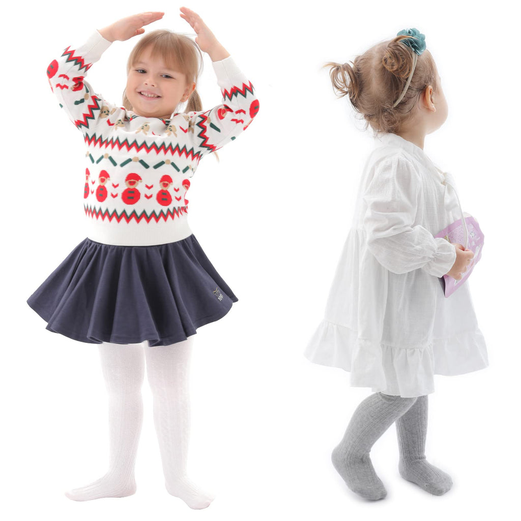 Pack 4 Mallas Punto Trenzado Cable Knit Mini Angel | Sin Costura + Algodón Peinado + Negro Blanco Rosa Gris | Bebé Niña 0-6 Años