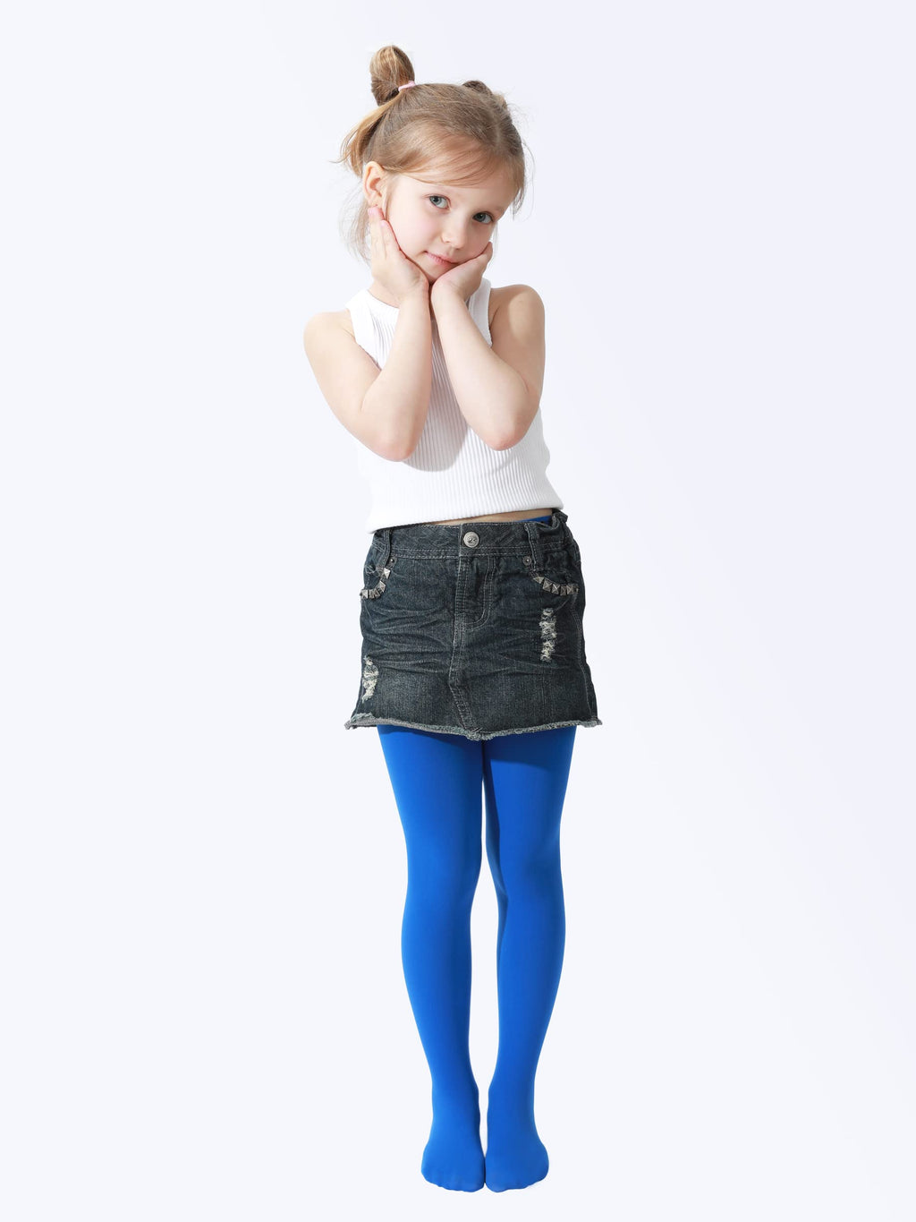 Mallas Nina 1 Par Opaco Ultra Suave Sin Costuras Nailon Elastano Azul Royal Cobalto Baile (2 - 13T)