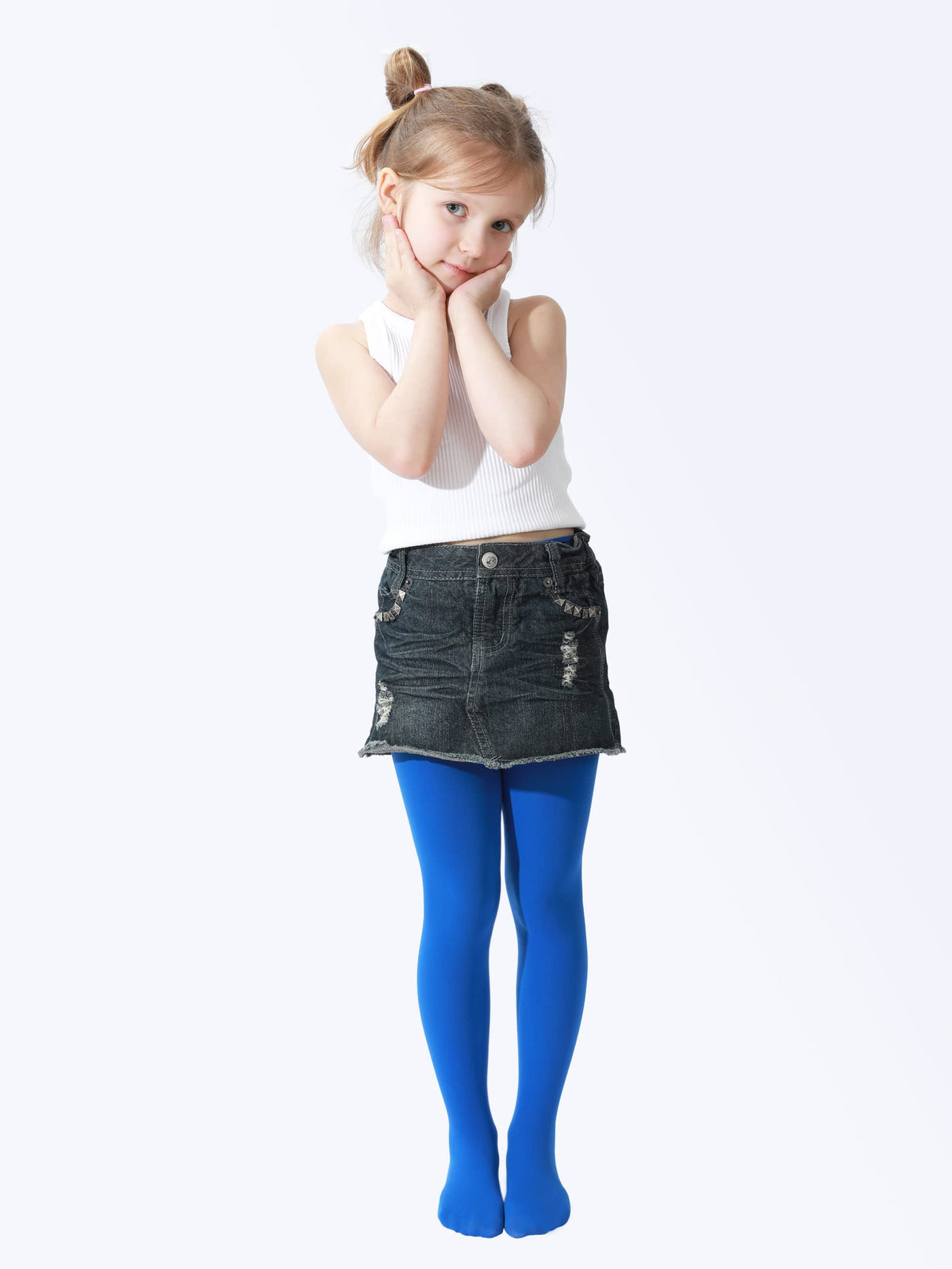 Mallas Nina 1 Par Opaco Ultra Suave Sin Costuras Nailon Elastano Azul Royal Cobalto Baile (2 - 13T)