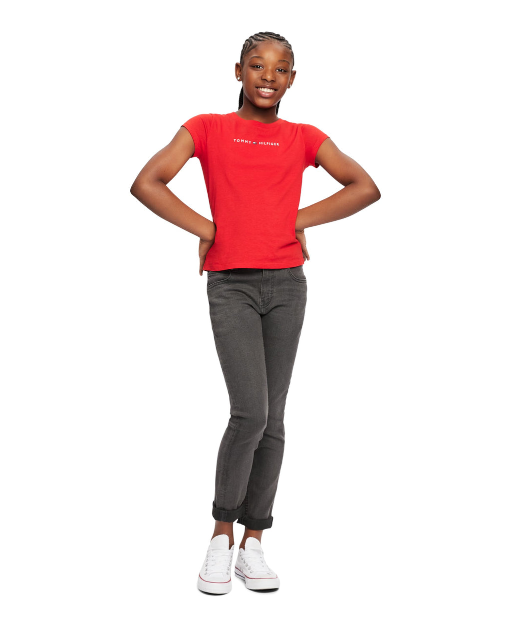 Tommy Hilfiger | Camiseta Manga Corta Logo Clásico Niña rojo - (2T, 3T, 5T, 6T, 7T, y 16T)