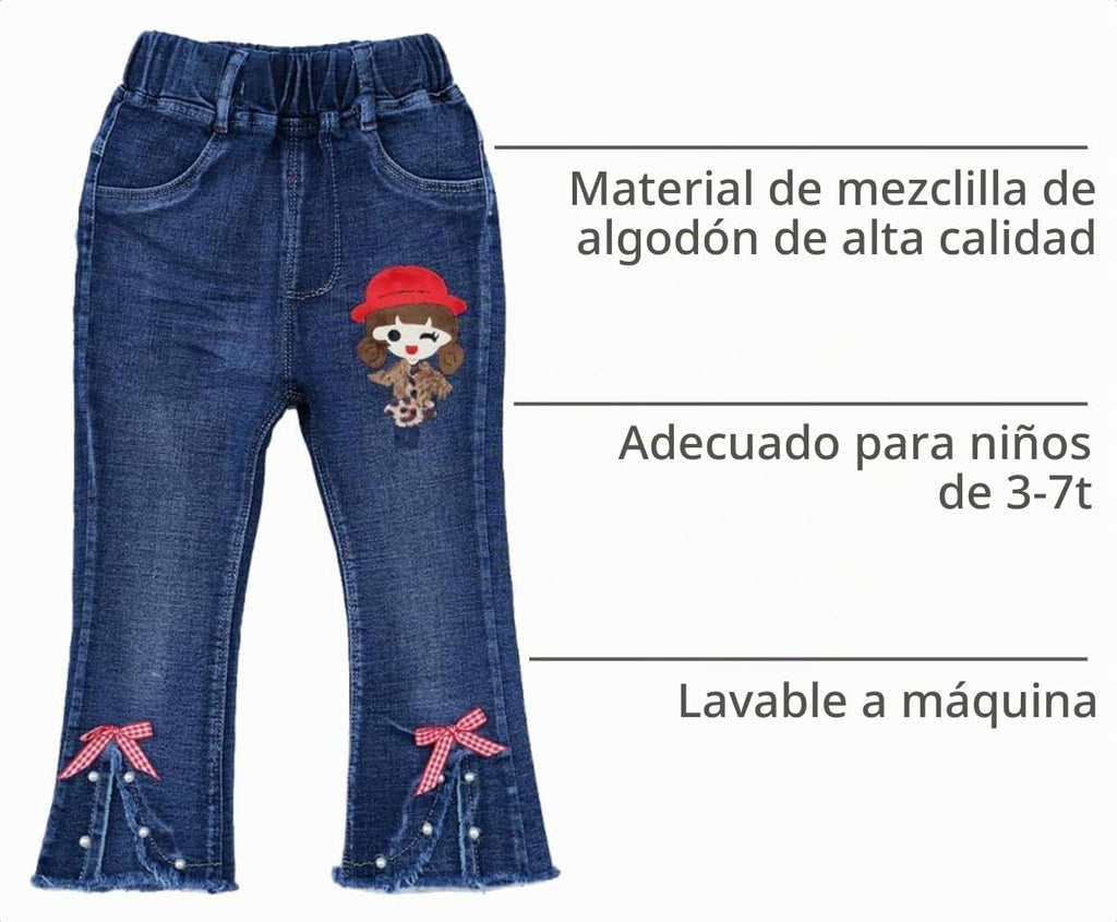 Jean Acampanado para Niña con Muñequita y Lazos  (3T - 7)