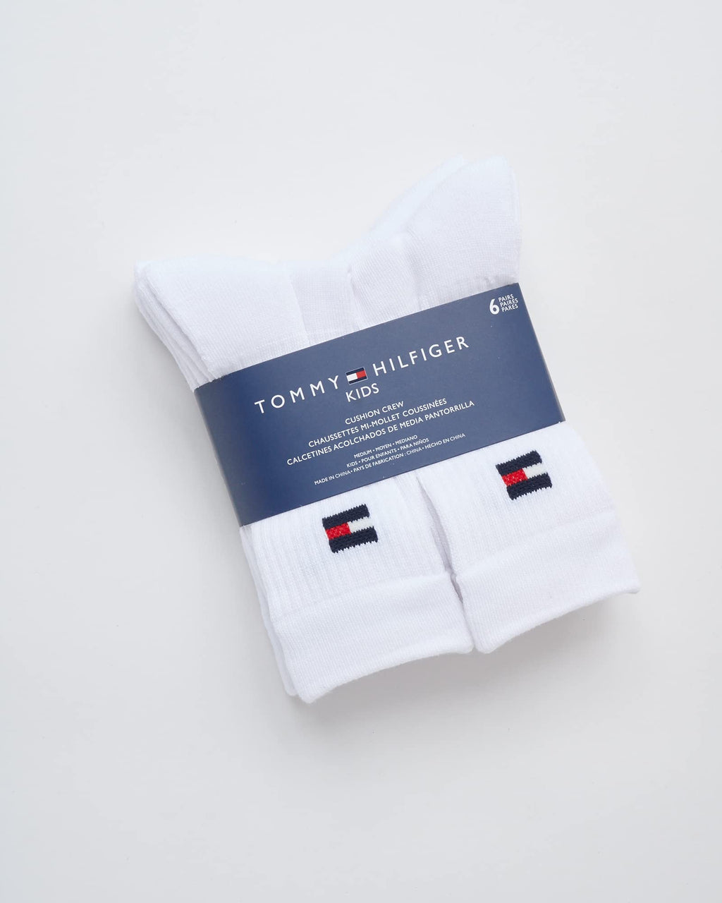 Tommy Hilfiger | Calcetines Niño Unisex Pack 6 Pares Crew Deportivos Acolchados Transpirables Blanco (4 - 12T)
