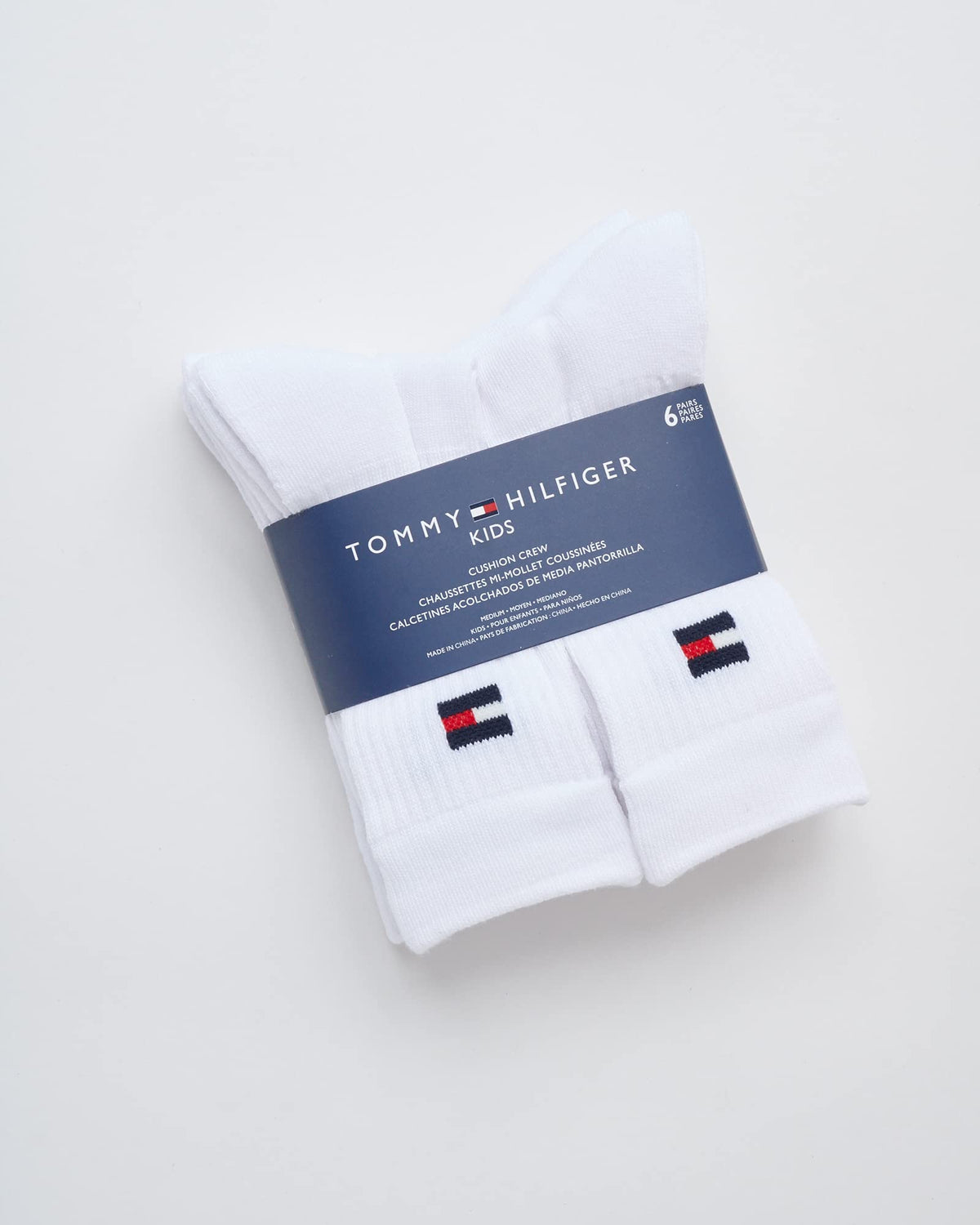 Tommy Hilfiger | Calcetines Niño Unisex Pack 6 Pares Crew Deportivos Acolchados Transpirables Blanco (4 - 12T)