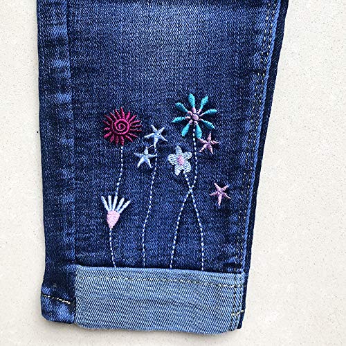 Jean para Niña con Bordado de Sol, Flores y Corazones