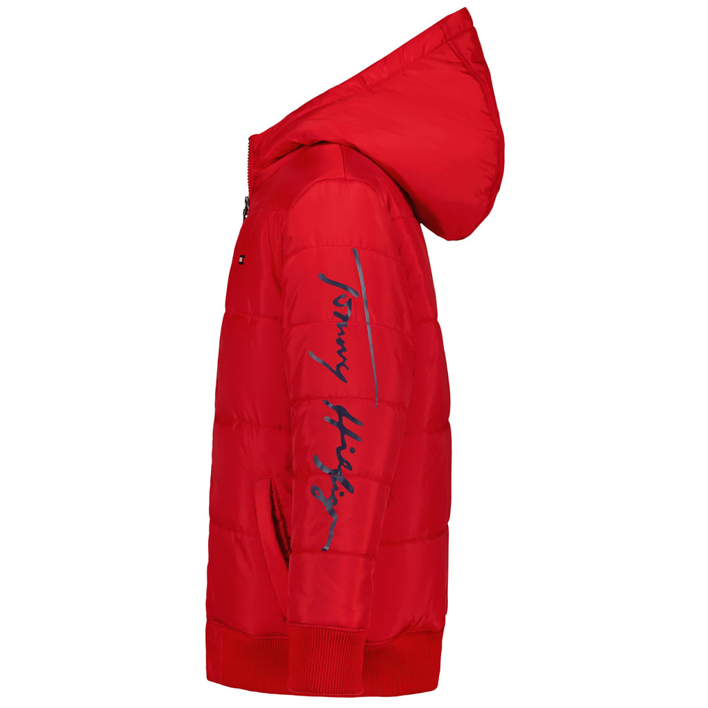 Chaqueta Puffer Heavyweight Tommy Hilfiger | Capucha Forro Micro Polar Navy + Resistente al Agua | Rojo | Niño (8T - 16T)