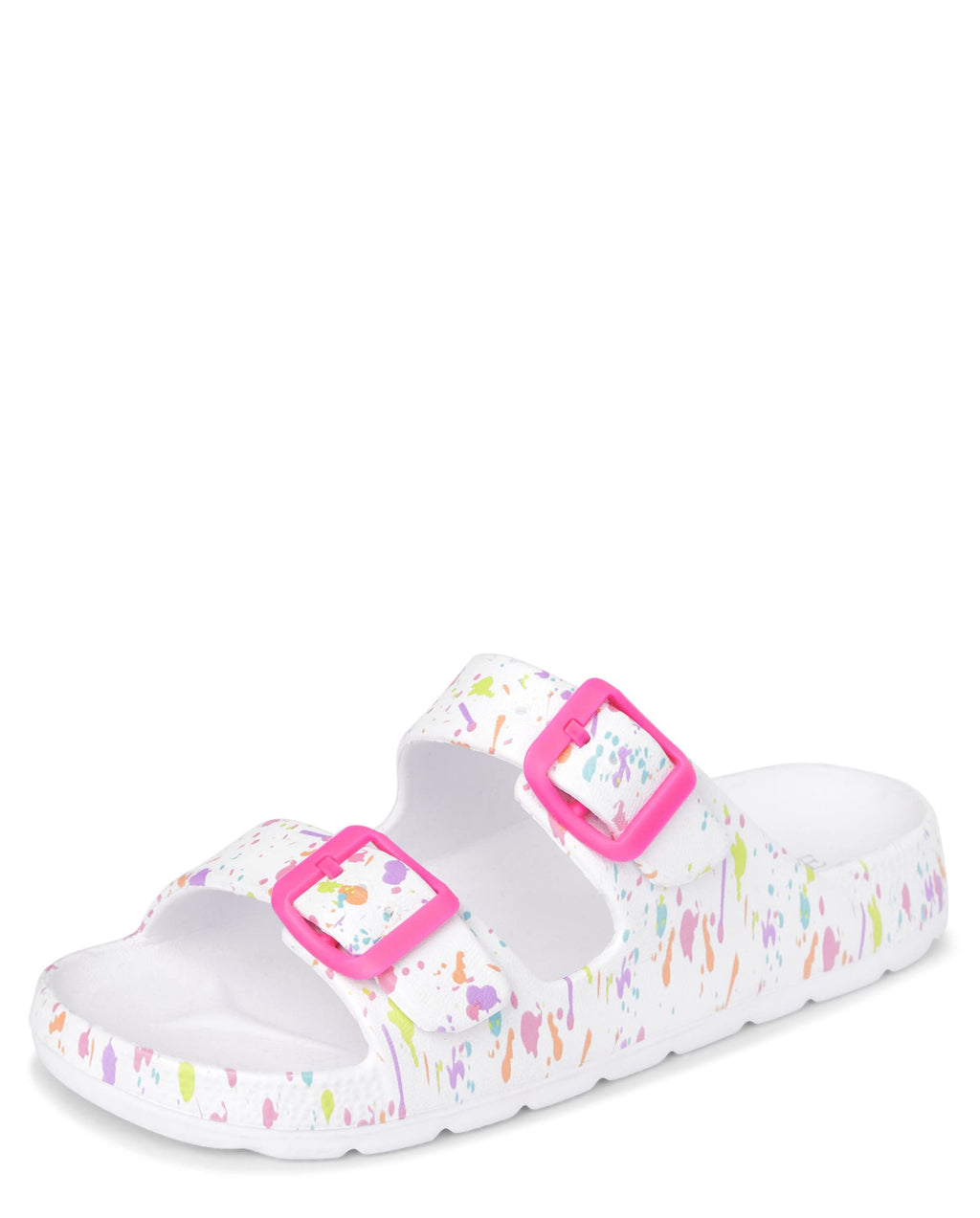 The Children's Place - Sandalias de Meter con Doble Hebilla y Estampado de Salpicaduras de Pintura para Niñas  (Blanco/Multicolor) (Talla 29 - 38)