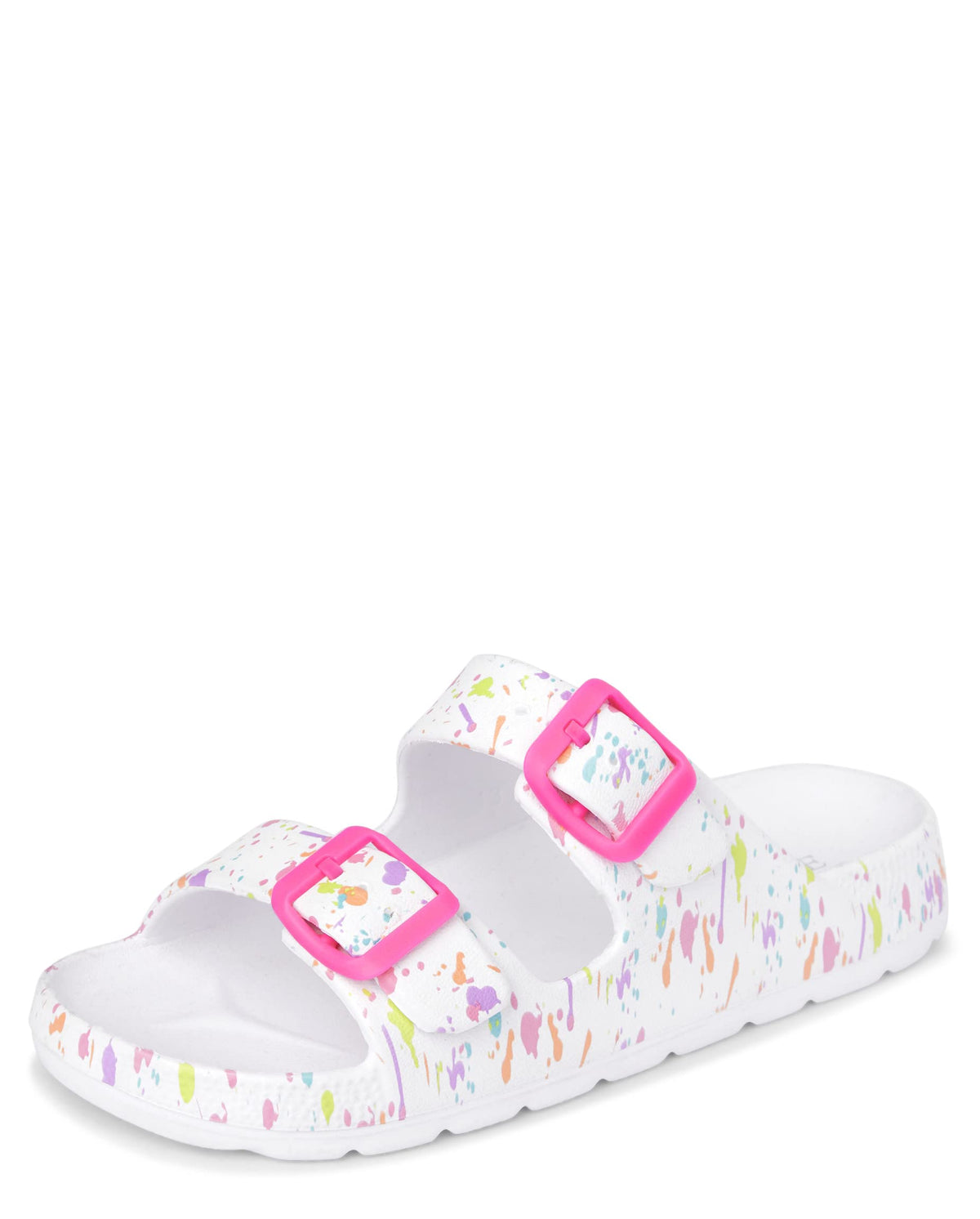 The Children's Place - Sandalias de Meter con Doble Hebilla y Estampado de Salpicaduras de Pintura para Niñas  (Blanco/Multicolor) (Talla 29 - 38)