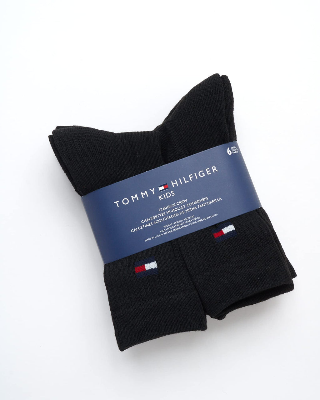 Tommy Hilfiger | Calcetines Niño Unisex Pack 6 Pares Crew Deportivos Acolchados Transpirables Negro (4 - 12T)