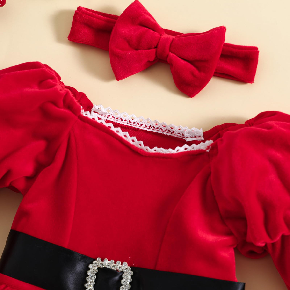 Bonangber | Vestido Navideño Terciopelo Tul Estrellas Papá Noel Niña