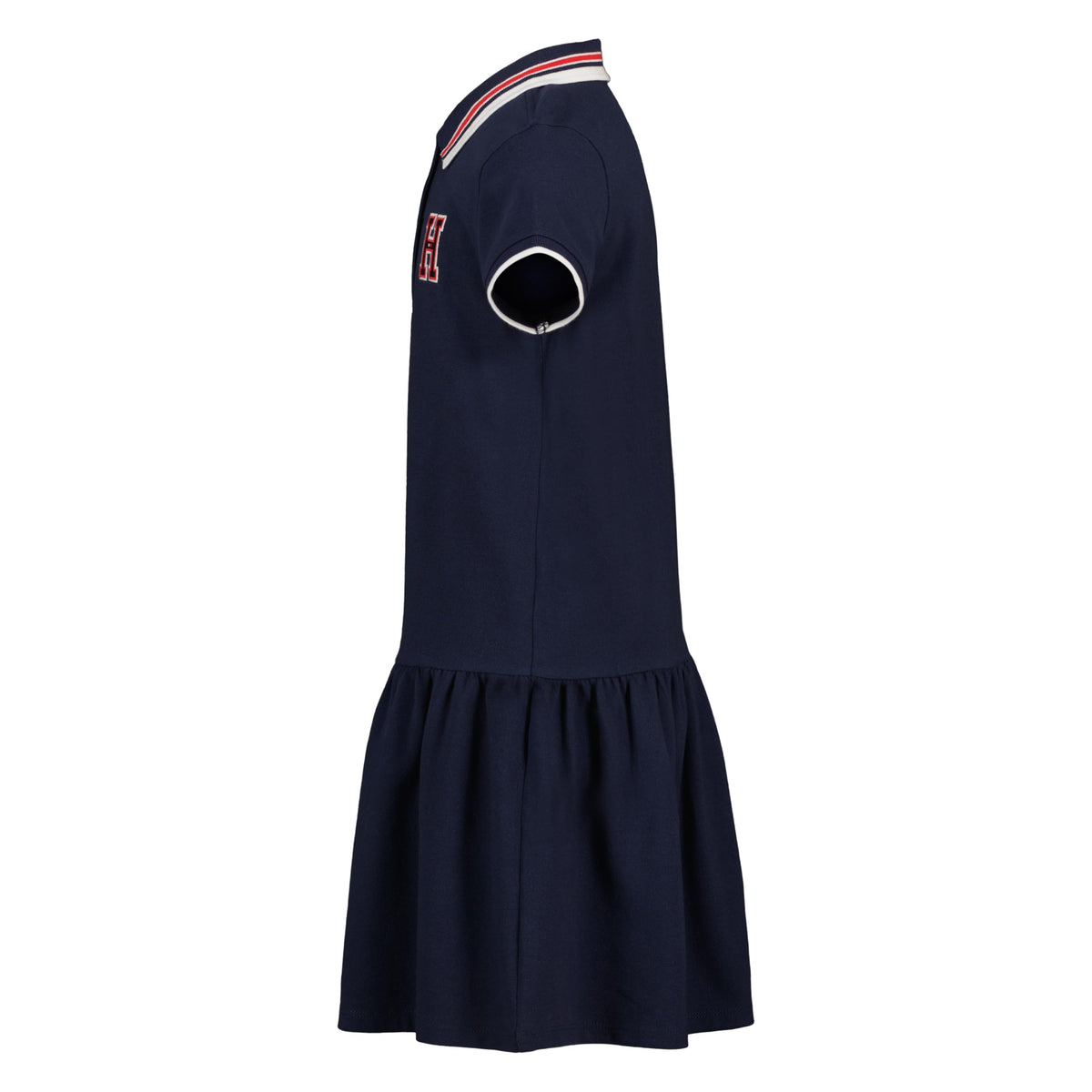 Tommy Hilfiger Vestido Polo Piqué Niña | Azul Navy • Parche Bordado H Varsity • Falda Plisada