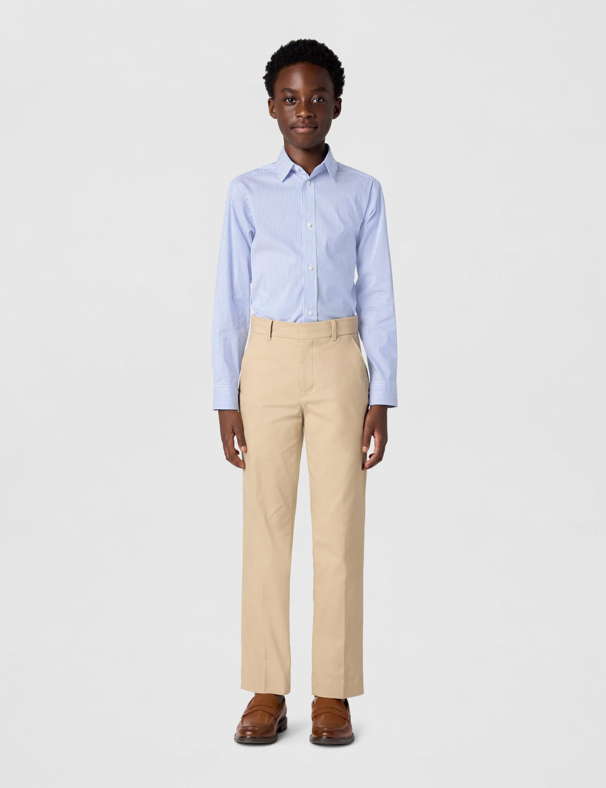 Tommy Hilfiger | Camisa de Vestir Manga Larga Rayas Azul Claro Niño (8T - 16T)