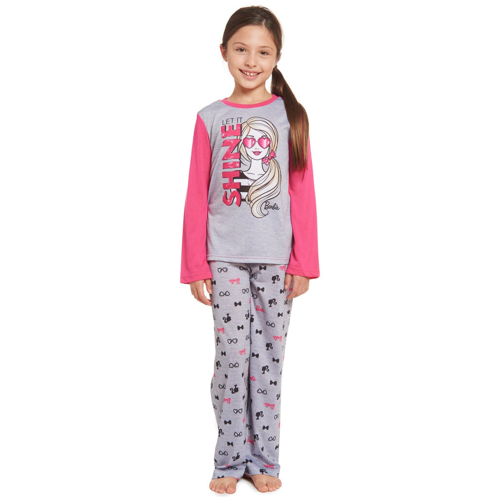 Pijama 2 Piezas Barbie Oficial Let It Shine | Raglán + Sublimación + Ignifugo | Niña Gris Rosa Manga Larga (4T -5-6T)