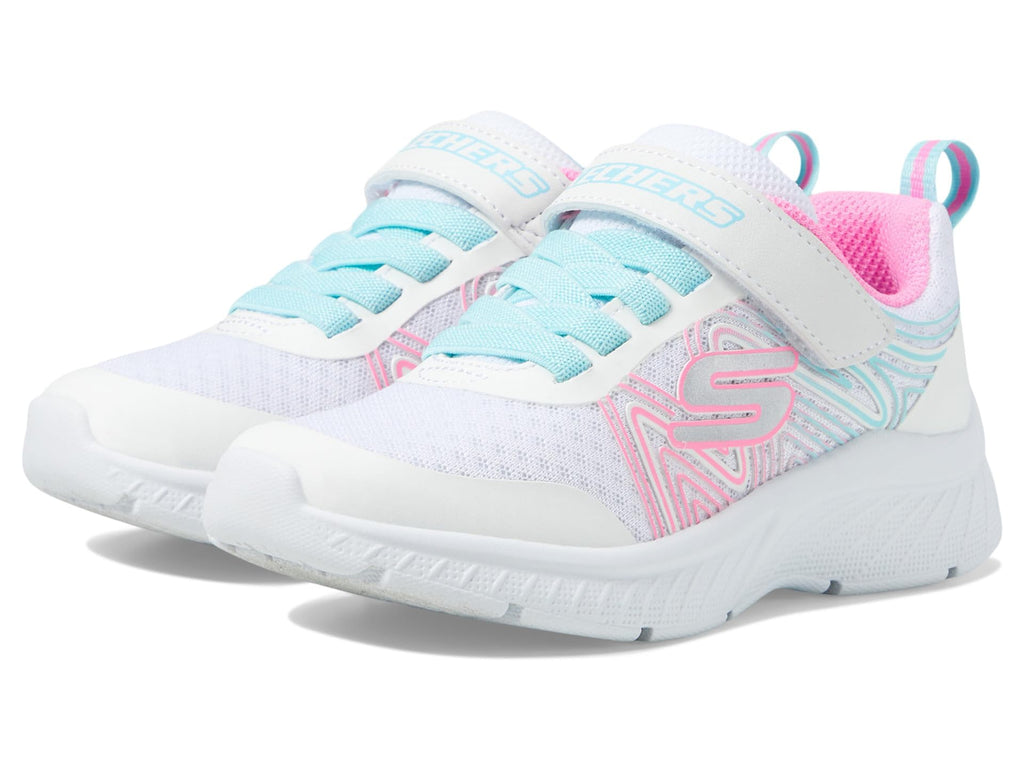 Skechers - Tenis Deportivos Girls' Microspec Advance con Cierre Adaptable y Lavables para Niña (Blanco/Fucsia/Azul) (Talla 27 - 36)