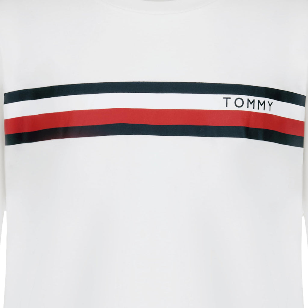 Tommy Hilfiger | Camiseta Niño Manga Larga Global Stripe Tricolor Marino Rojo Logo Puño 100% Algodón Blanco (8-16T)