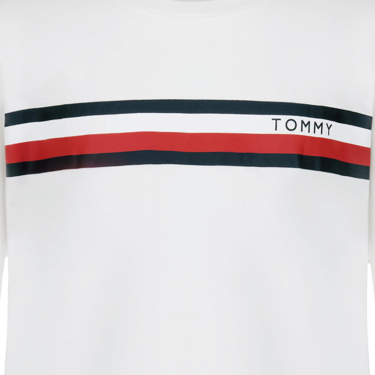 Tommy Hilfiger | Camiseta Niño Manga Larga Global Stripe Tricolor Marino Rojo Logo Puño 100% Algodón Blanco (8-16T)