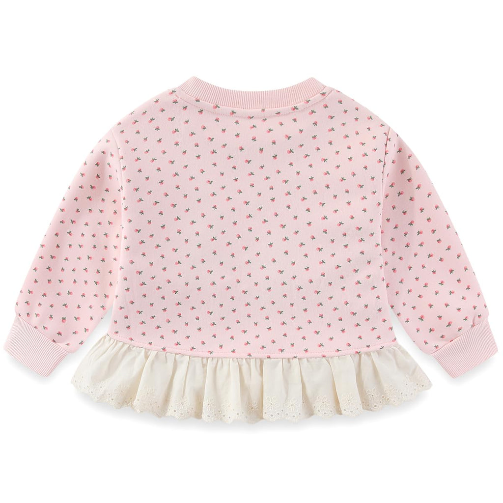 Conjunto 2 Piezas para Niña: Sudadera Rosa Floral con Encaje Peplum y Jeans con Mariposas Bordadas y Encaje