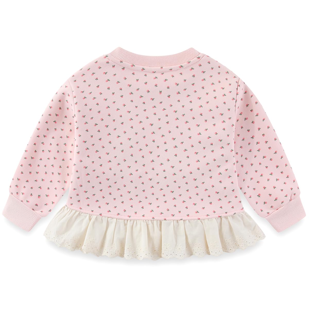 Conjunto 2 Piezas para Niña: Sudadera Rosa Floral con Encaje Peplum y Jeans con Mariposas Bordadas y Encaje