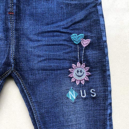 Jean para Niña con Bordado de Sol, Flores y Corazones