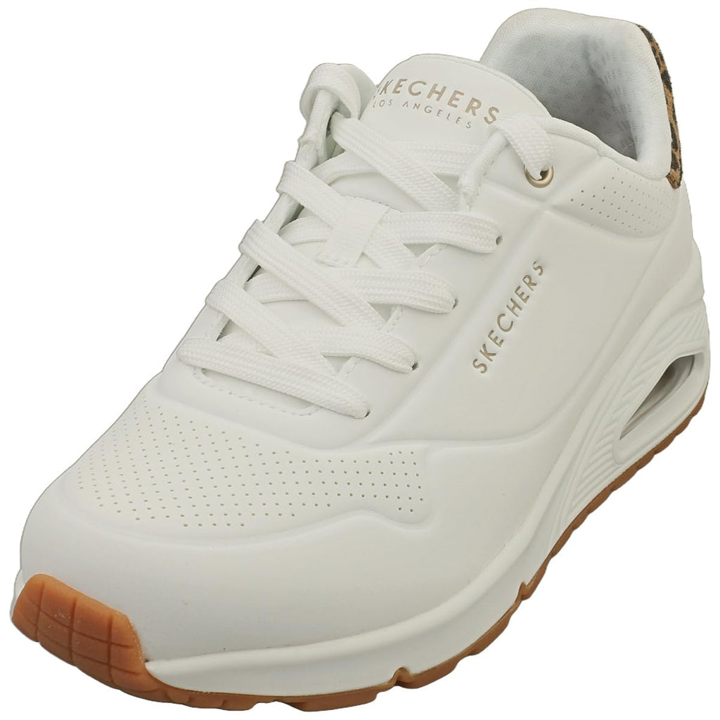 Skechers - Tenis Deportivos de Moda Uno - Jungle Nite con Amortiguación de Aire y Detalle de Leopardo para Mujer (Blanco/Leopardo) (Talla Adulta 35, 38,39,40, y 41)