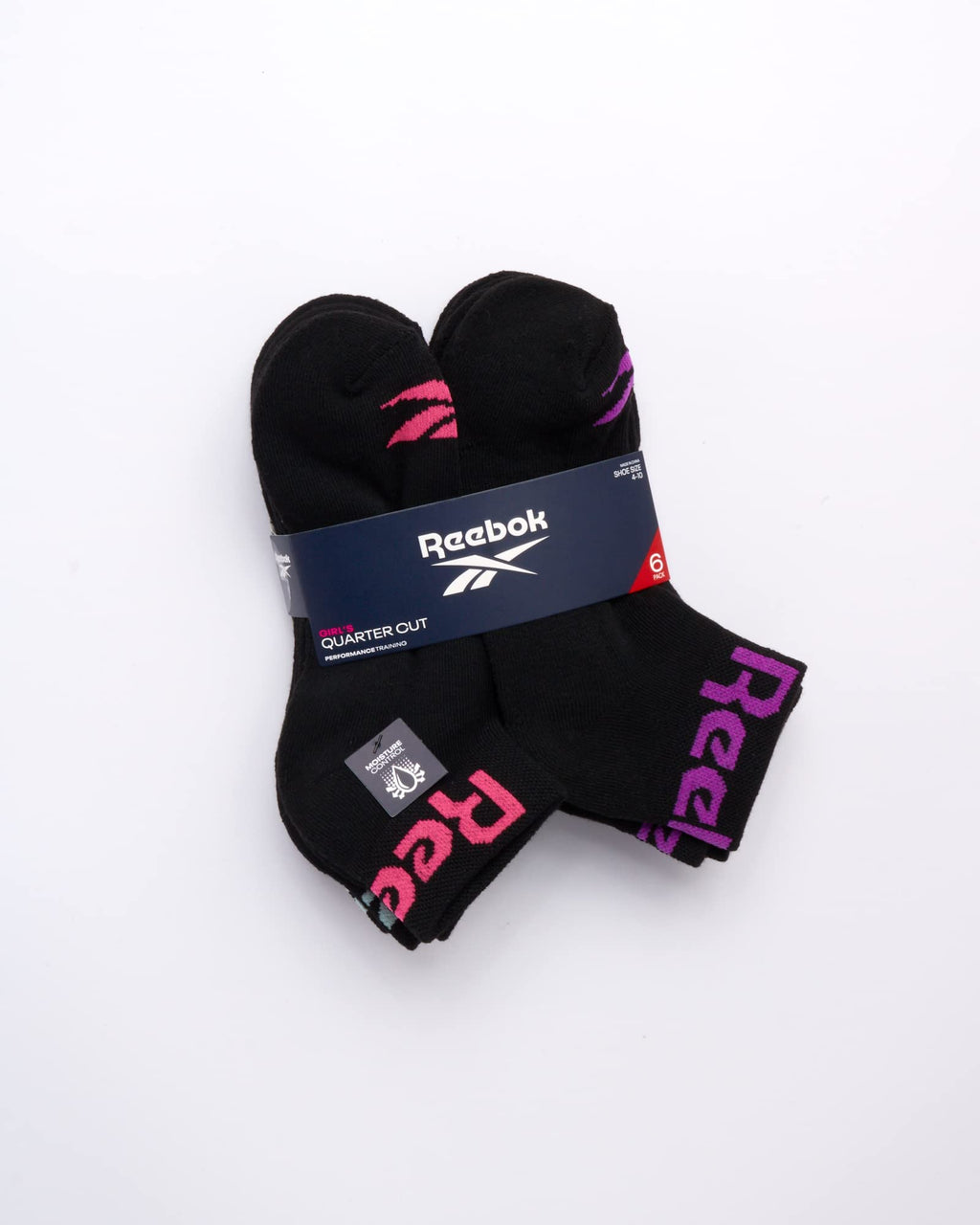 Reebok | Calcetines Niña Pack 6 Pares Low Cut Deportivos Negro Logo Multicolor Absorbe Humedad Sin Costuras Talón Acolchado (4-12T)