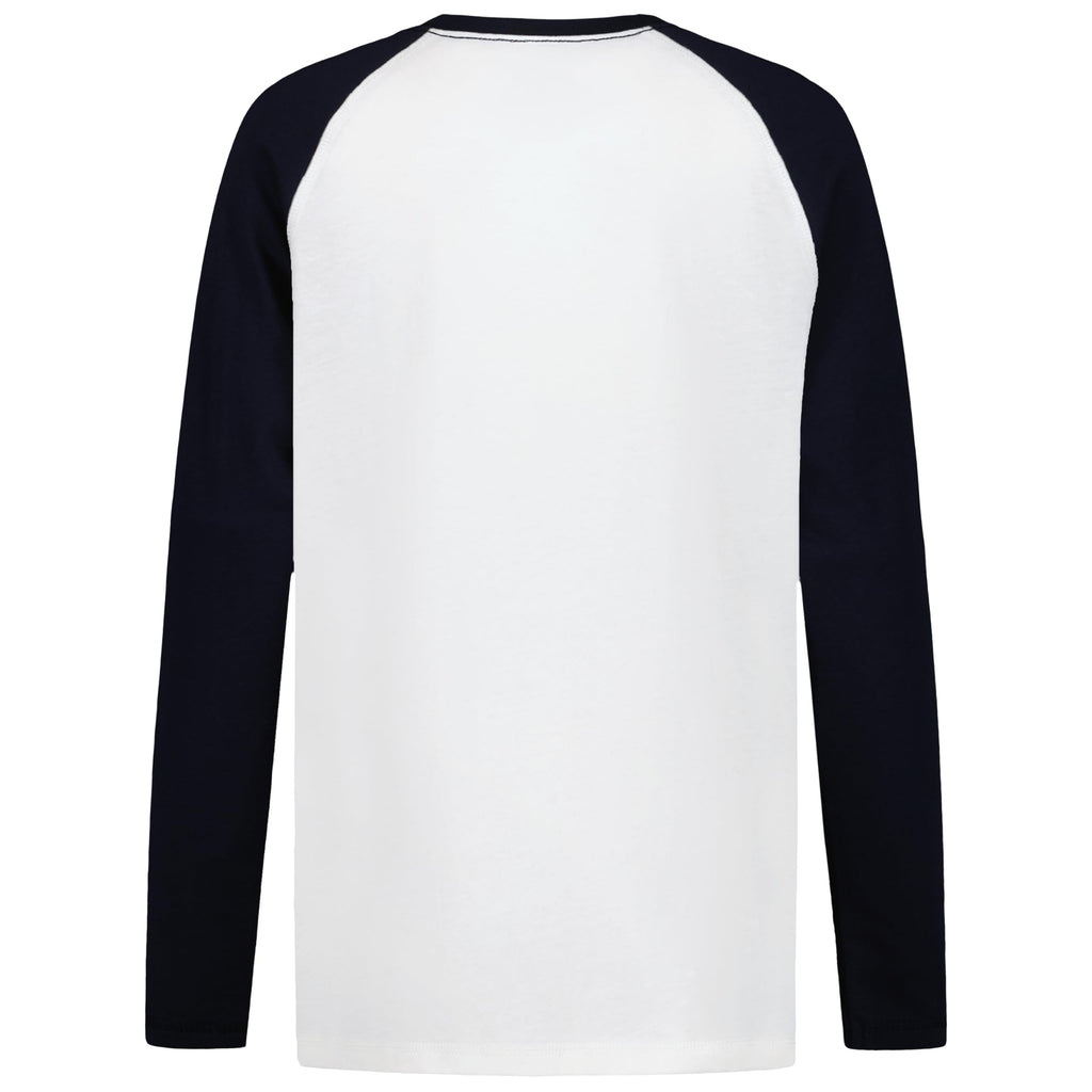 Tommy Hilfiger | Camiseta Niño Manga Larga Raglan Baseball Bicolor Logo Bandera Bordado 100% Algodón Blanco Azul Marino (8-16T)