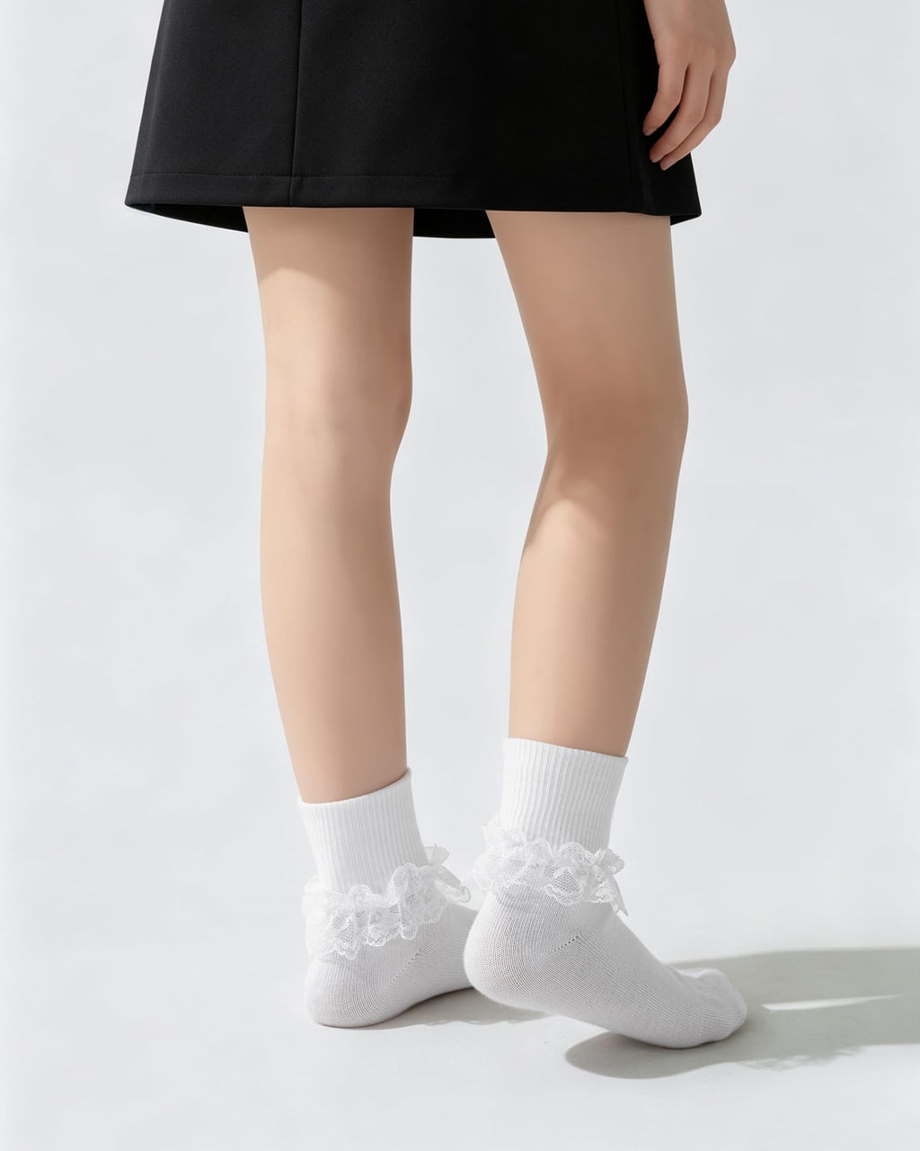Funjoon | Calcetines Nina Pack 3 Pares Volantes Encaje Bordado Blanco Doble Uso Crew o Largo Costura Plana Uniforme Escolar Boda (2-10 T)