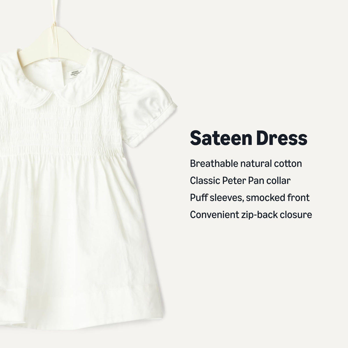 Amazon Essentials x Sofia Grainge | Vestido Satén Algodón Niña - Blanco Marfil