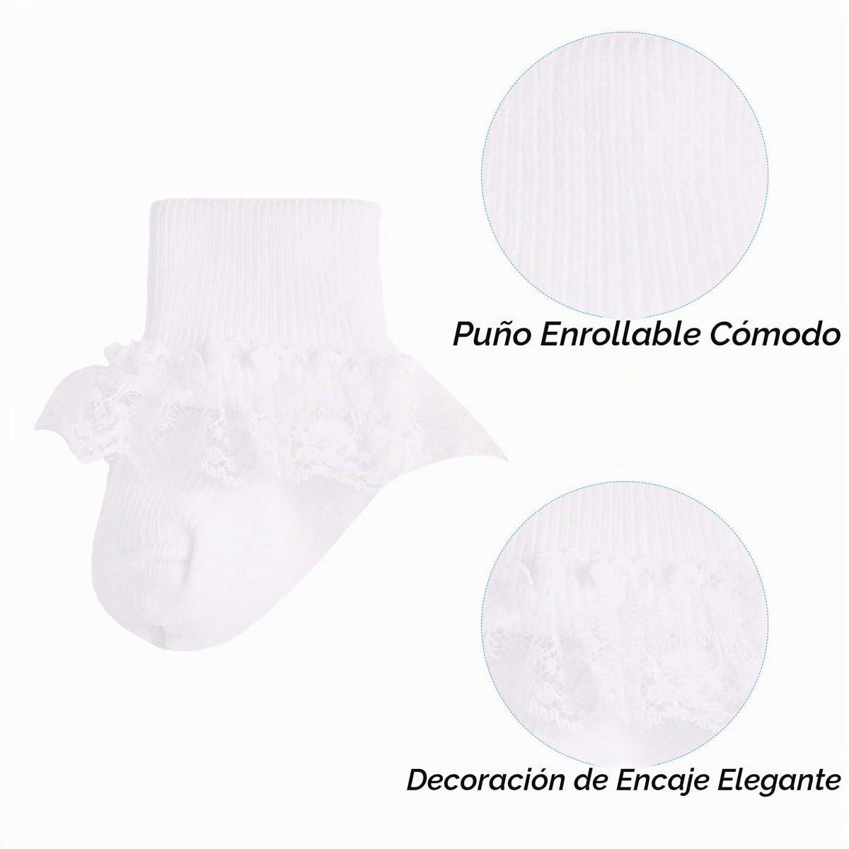 Calcetines Bebé Niña Pack 2 Algodón Puño Canalé Alto Volante Tul Blanco Bautizo Ocasión