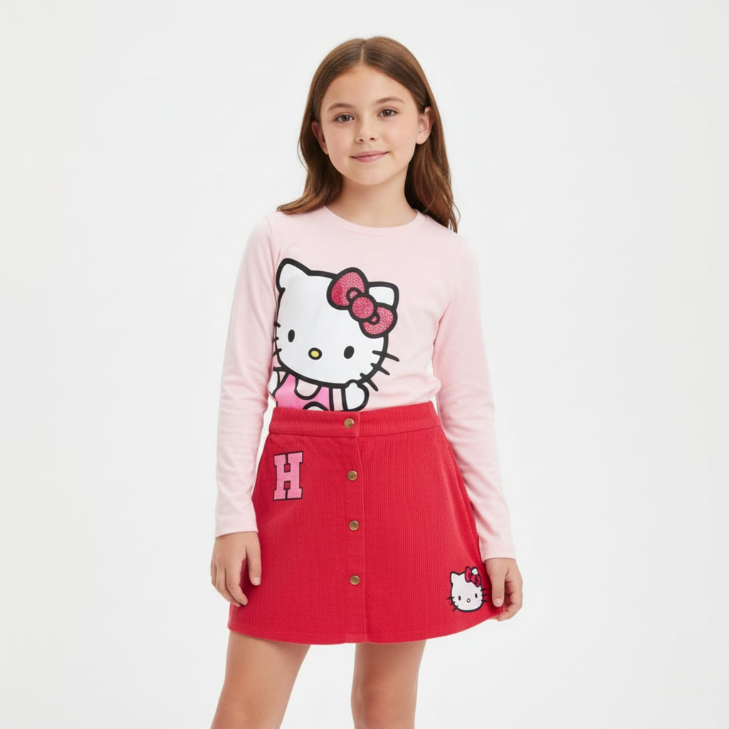 Conjunto Hello Kitty para Niña – Camiseta de Manga Larga y Falda de Pana