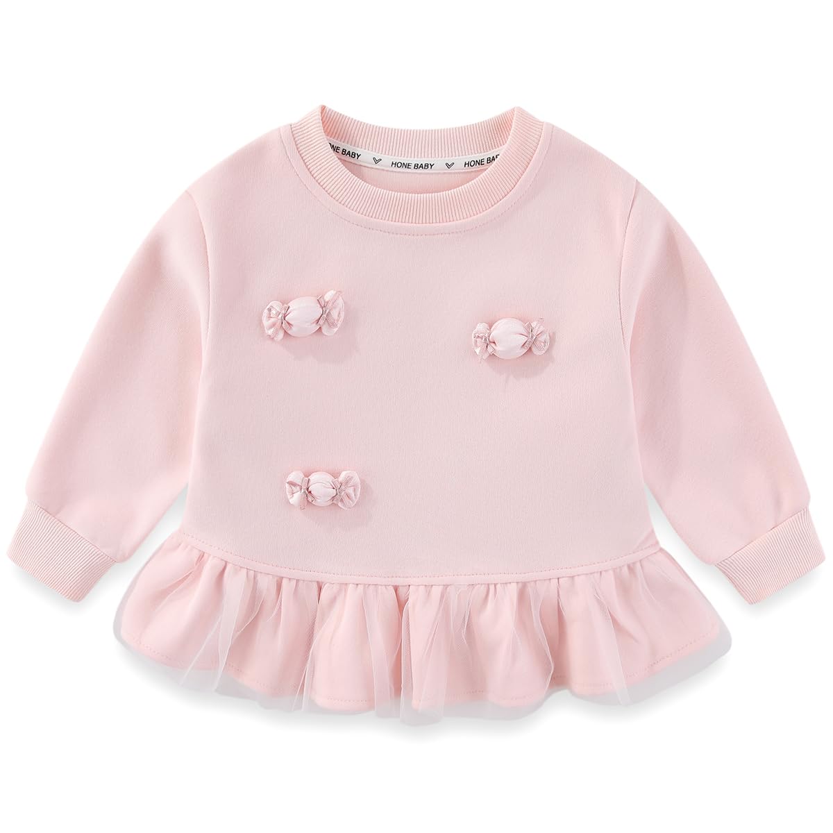 Conjunto 2 Piezas para Niña: Sudadera Rosa con Lazos 3D y Tul Peplum y Jeans Campana con Maceta Bordada