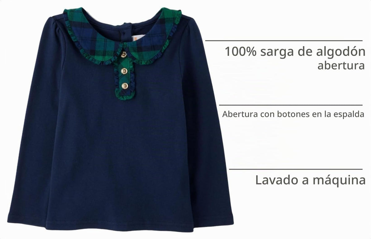 Gymboree Camiseta de Manga Larga con Cuello Peter Pan de Tartán Azul Marino (Solo 18-24M)
