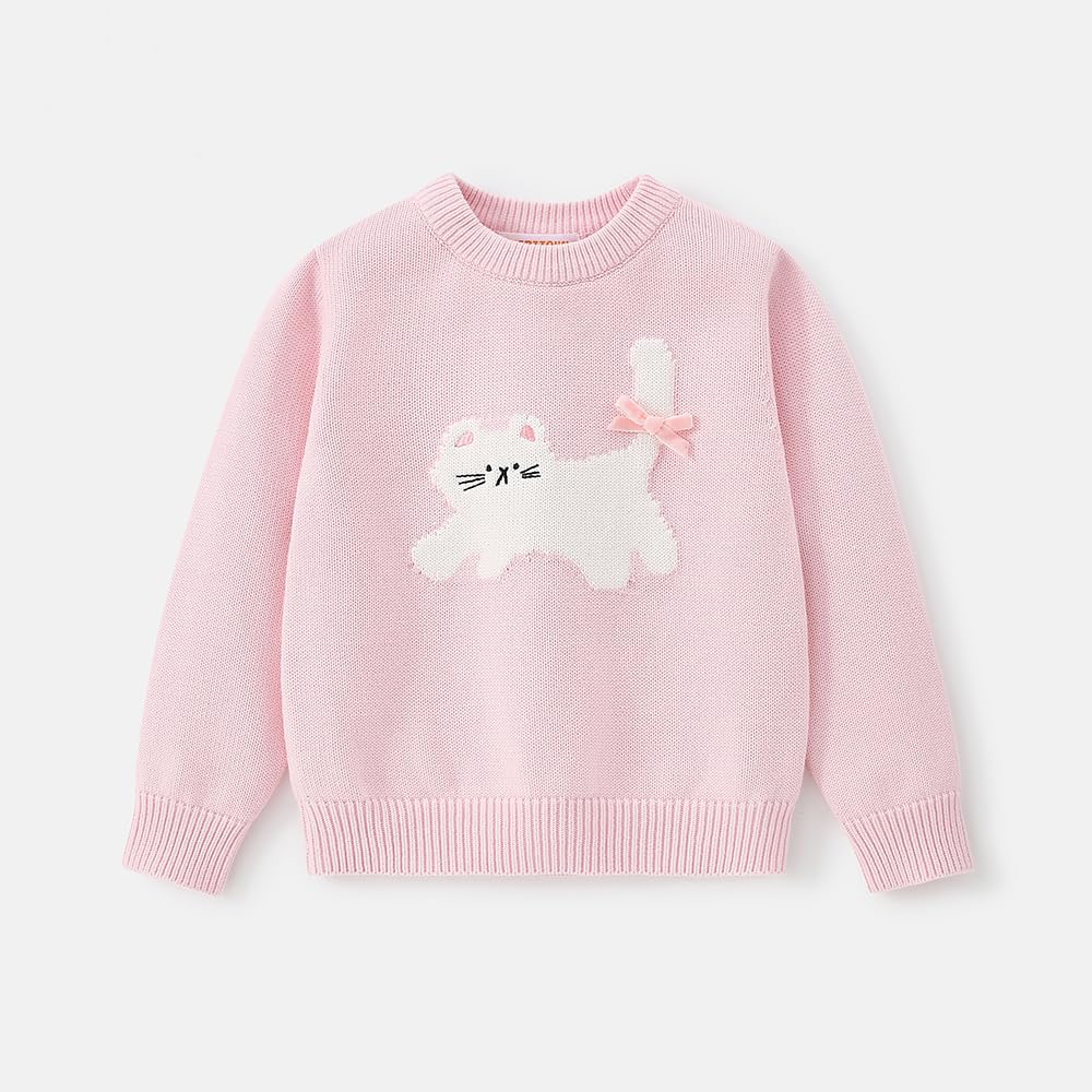 Conjunto 2 Piezas para Niña: Suéter Rosa con Gatito 3D y Jean Acampanado con Mariposas y Encaje