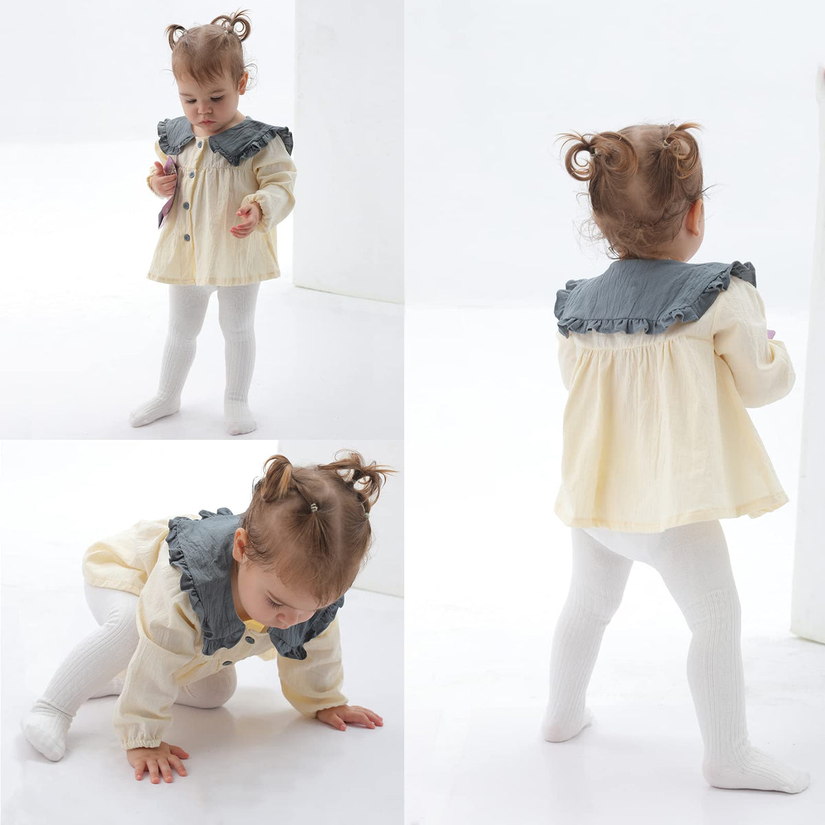 Pack 2 Mallas Punto Trenzado Cable Knit Mini Angel | Sin Costura + Algodón Peinado + Blanco y Rosa Claro | Bebé Niña 0-6 Años