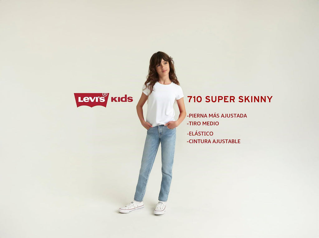 Jean 710 Super Skinny Levi's | Lavado Empalizadas Azul Claro + Denim Elástico + Cintura Ajustable | Niña (2T - 16T)