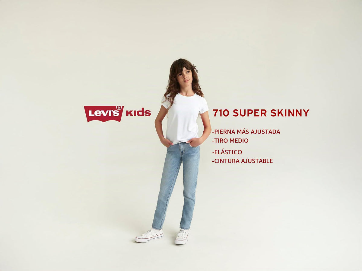 Jean 710 Super Skinny Levi's | Lavado Empalizadas Azul Claro + Denim Elástico + Cintura Ajustable | Niña (2T - 16T)