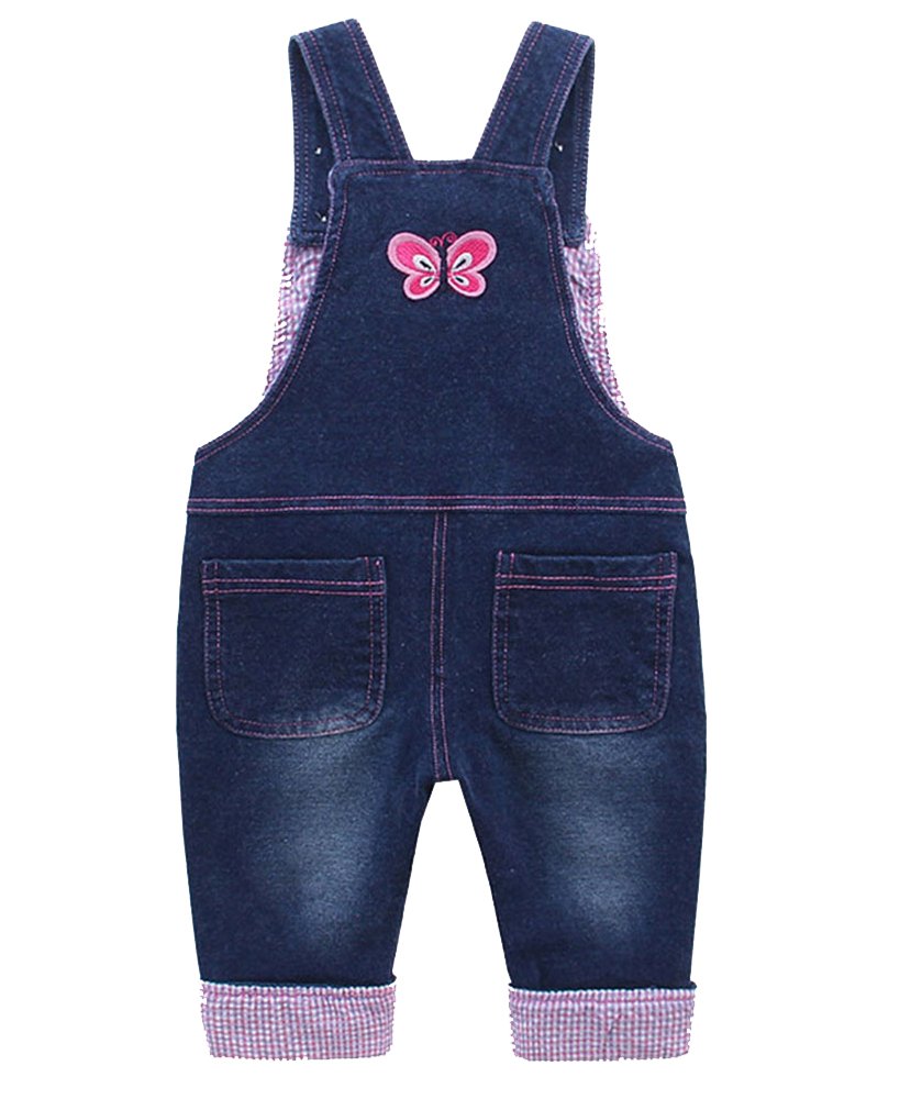Overol Peto de Mezclilla | Conejito 3D + Mariposa Rosa + Cuadriculado Lila | Denim Navy | Niña/Bebé (3M-4A)