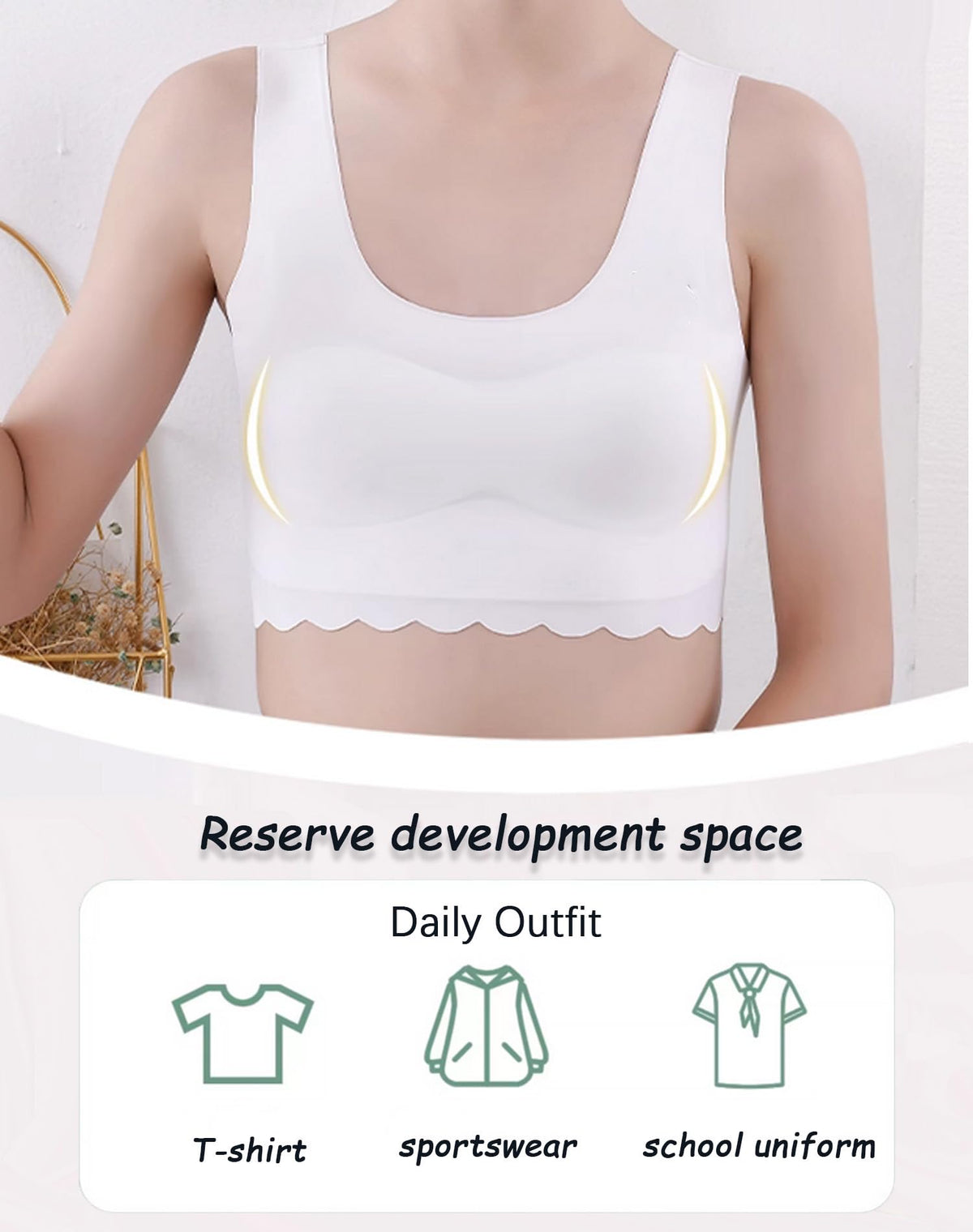Brasier Sin Costuras Nina Pack 2 | 75% Nailon 25% Elastano | Relleno Extraible | Sin Aro | Borde Festoneado | Blanco + Beige Khaki  (12 - 16T)