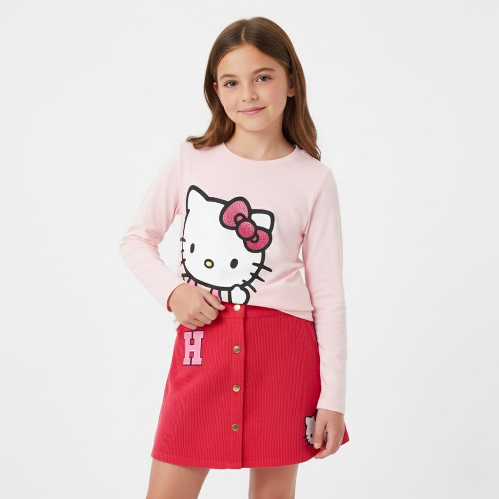 Conjunto Hello Kitty para Niña – Camiseta de Manga Larga y Falda de Pana