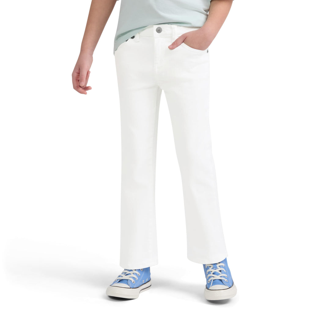 Jean Bootcut Tiro Alto Levi's | Blanco Puro + Parche Cuero Completo + Cintura Ajustable | Niña (4T - 16T)