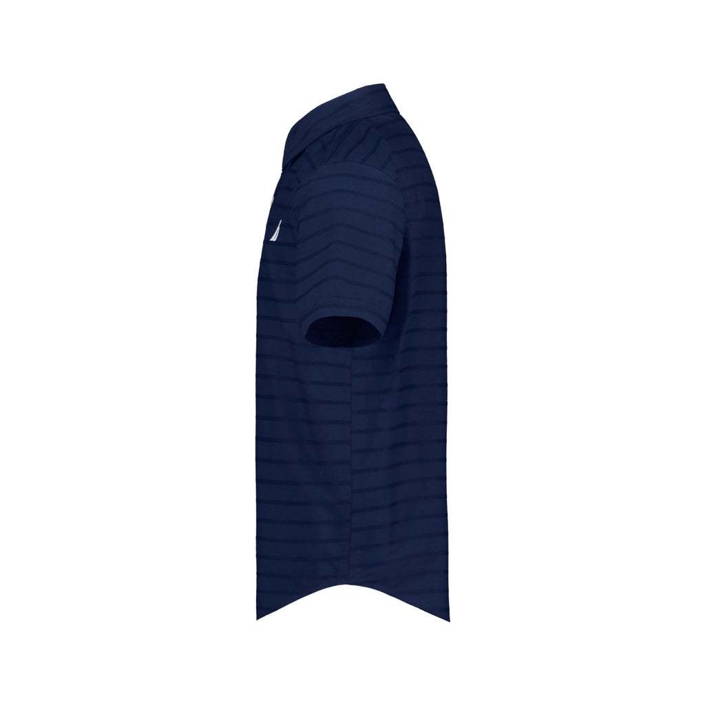 Nautica | Camisa Manga Corta Dobby Azul Marino Sólido Niño  (8T - 16T)