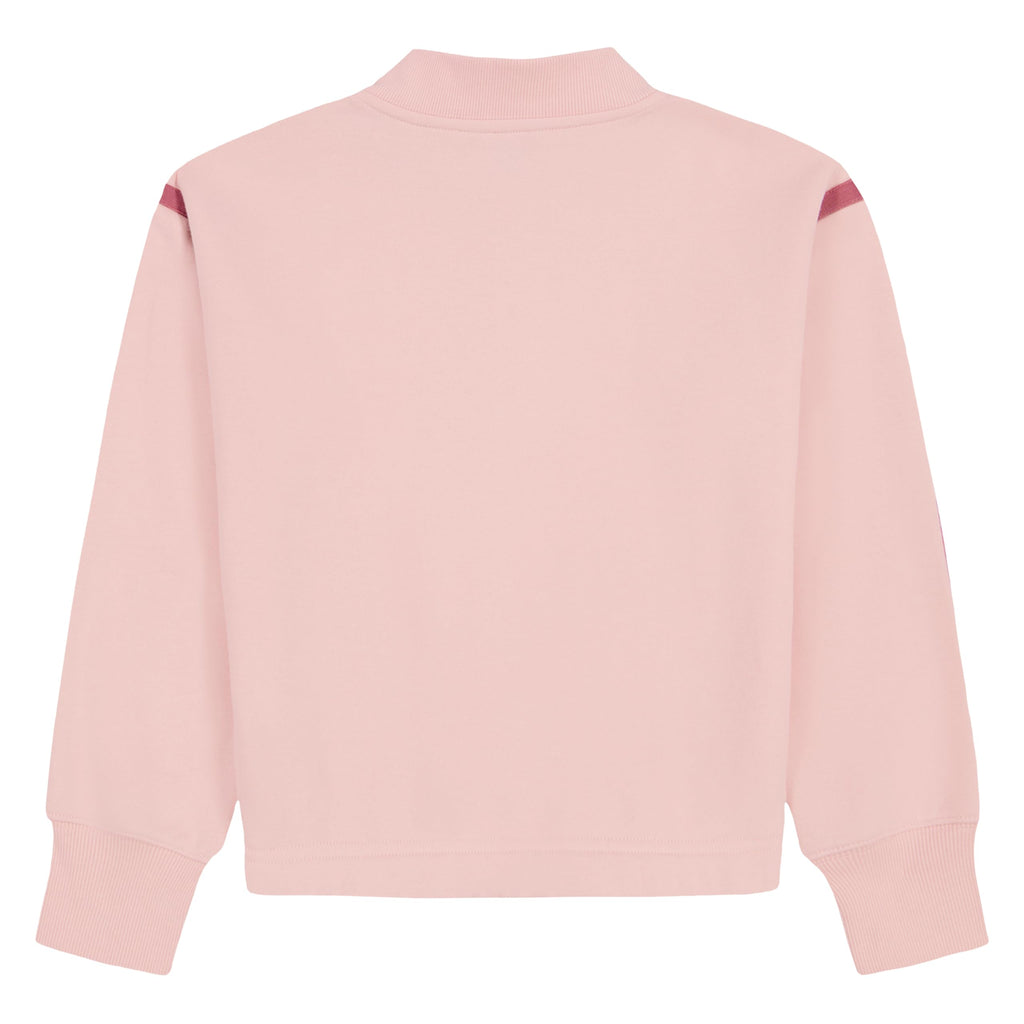 Quarter-Zip Fleece Tommy Hilfiger | Rosa Palo + Rayas Mauve + Parche Corazón Lentejuelas + Puños Acanalados | Niña (7T - 14T)