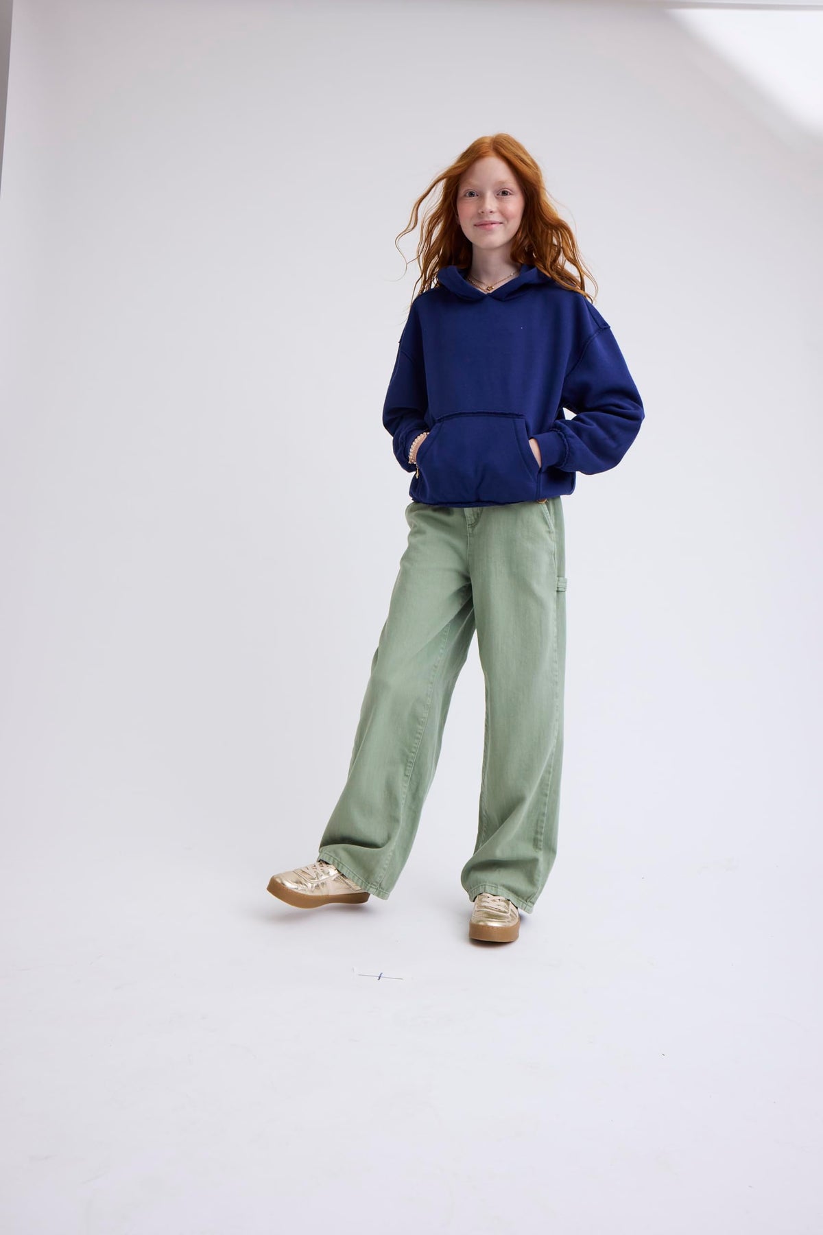 Jean Wide Leg The Children's Place | Verde Alcaparras + Bolsillo Utilitario Carpenter + 100% Algodón | Niña (4T - 16T)