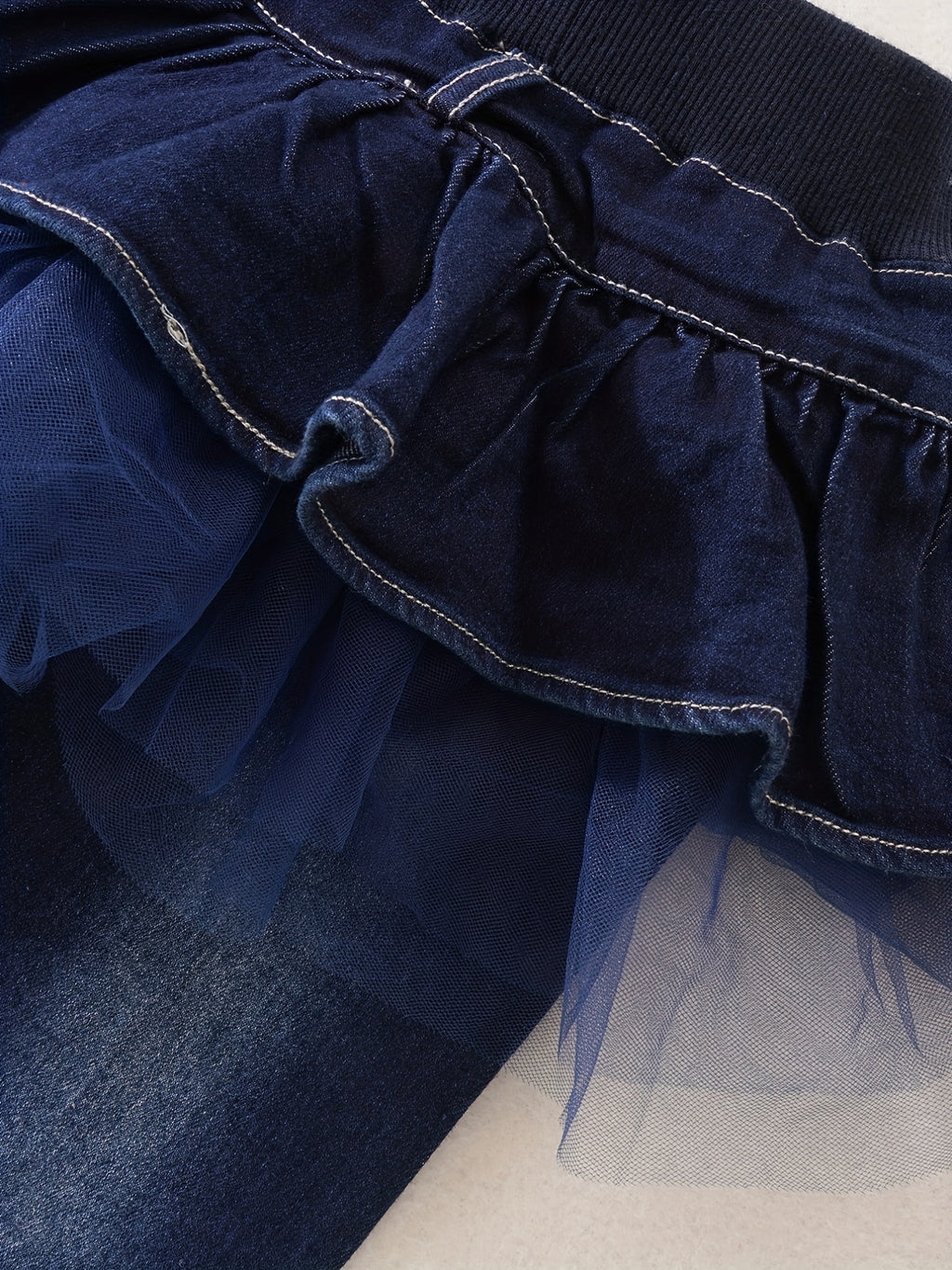 Jeans Casuales de Mezclilla para Niñas con Parches en las Rodillas y Tutú de Volantes (Estilo Ajustado y Moderno para Primavera y Otoño) (Solo 9-10Y)