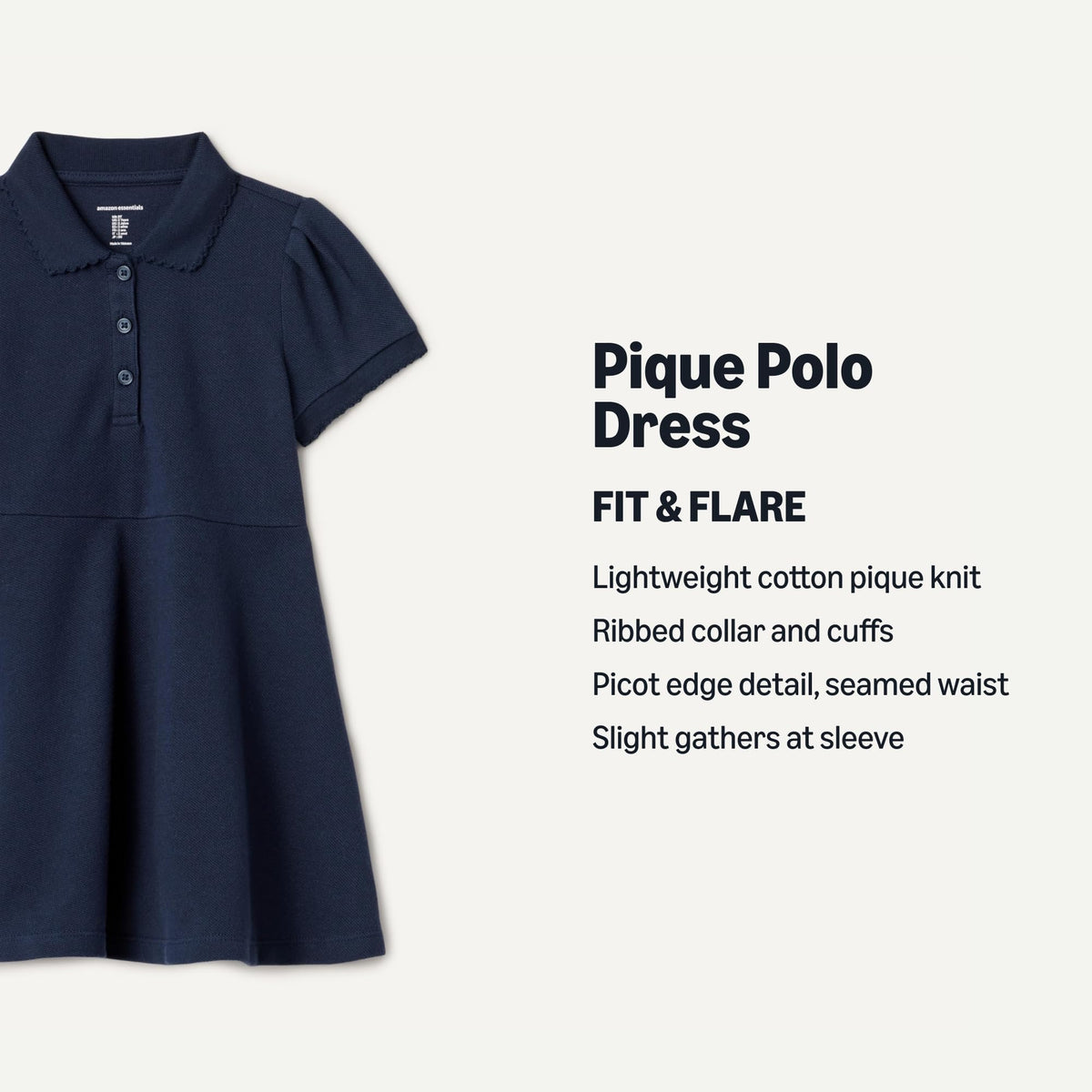 Amazon Essentials Vestido Polo Piqué Niña | Azul Navy