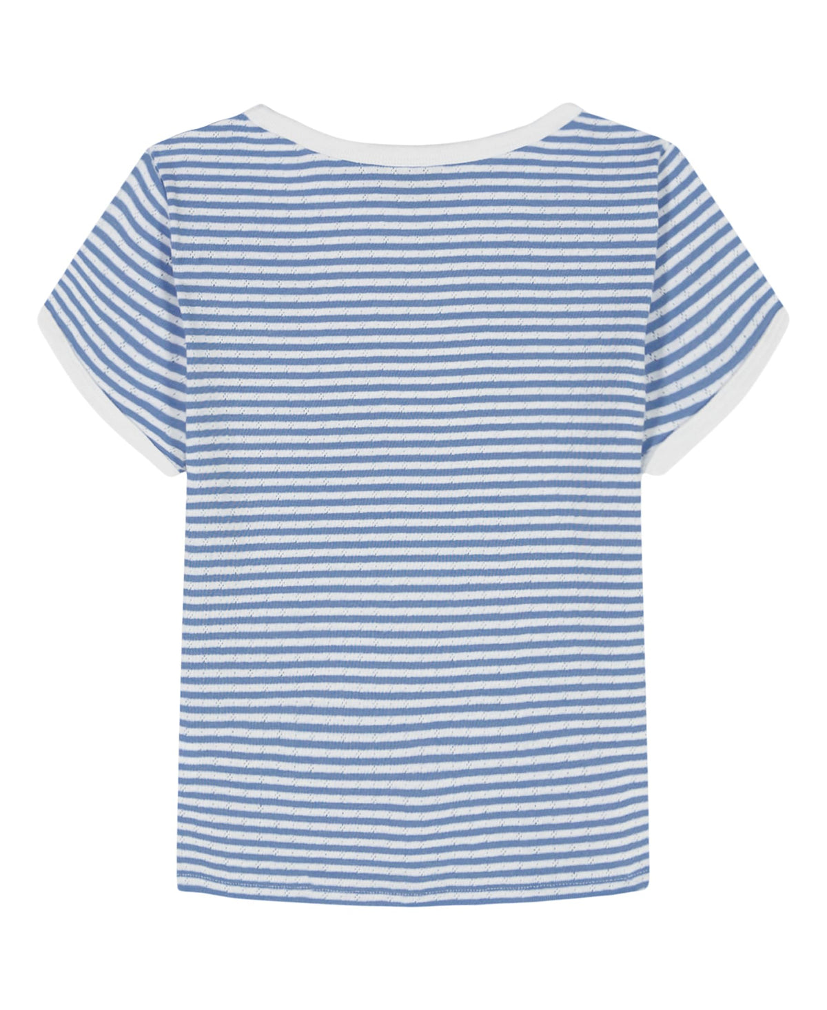 Tommy Hilfiger | Camiseta Nina Manga Corta | Rayas Azul Cielo + Blanco con Lurex | Cuello Contrastante Blanco | Logo Bandera TH Corazon Bordado | Corte Relaxed  (7 - 10T)