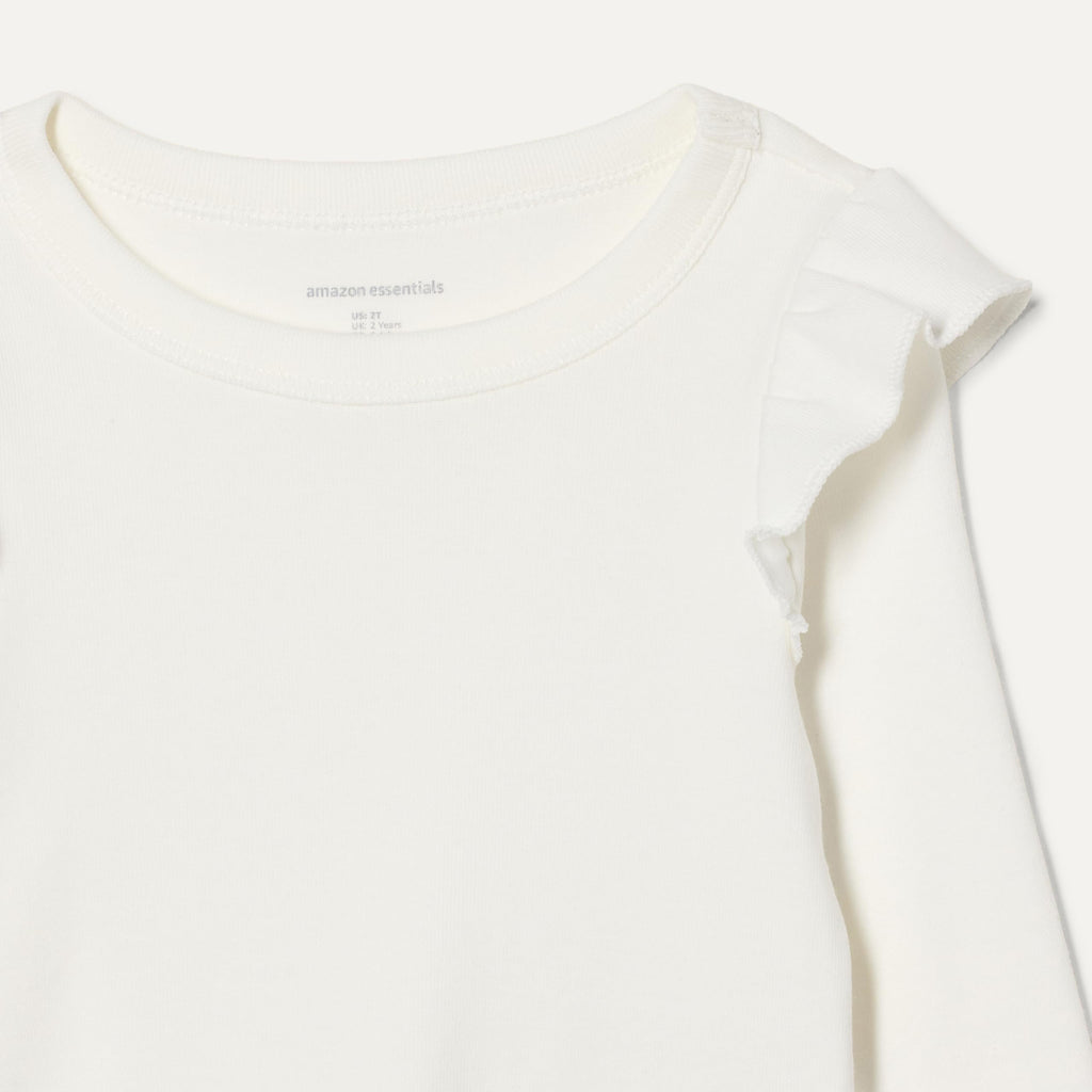 Amazon Essentials Pack x2 Camisetas Niña | Negro + Blanco • Manga Larga con Volantes
