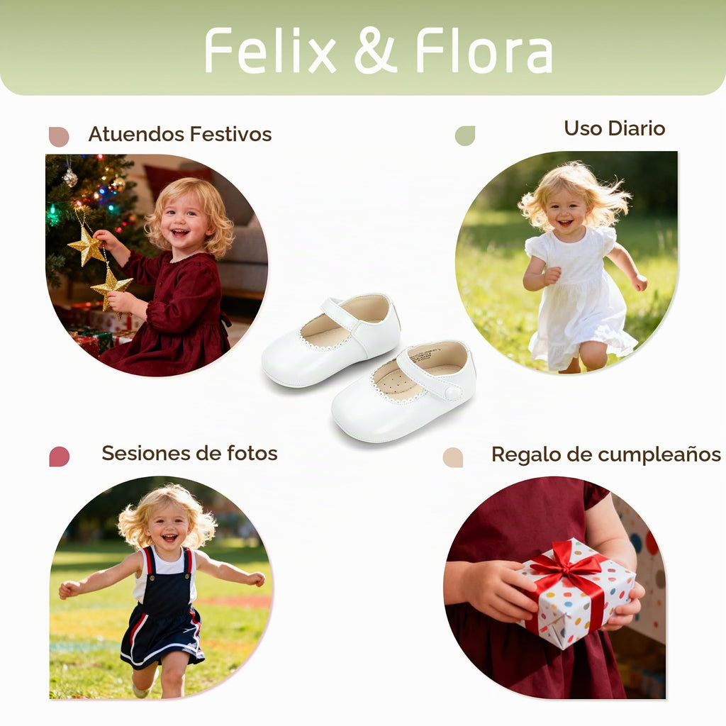 Zapatos de Vestir Antideslizantes de Suela Suave con Velcro para Bebé (Blanco) – Félix & Flora